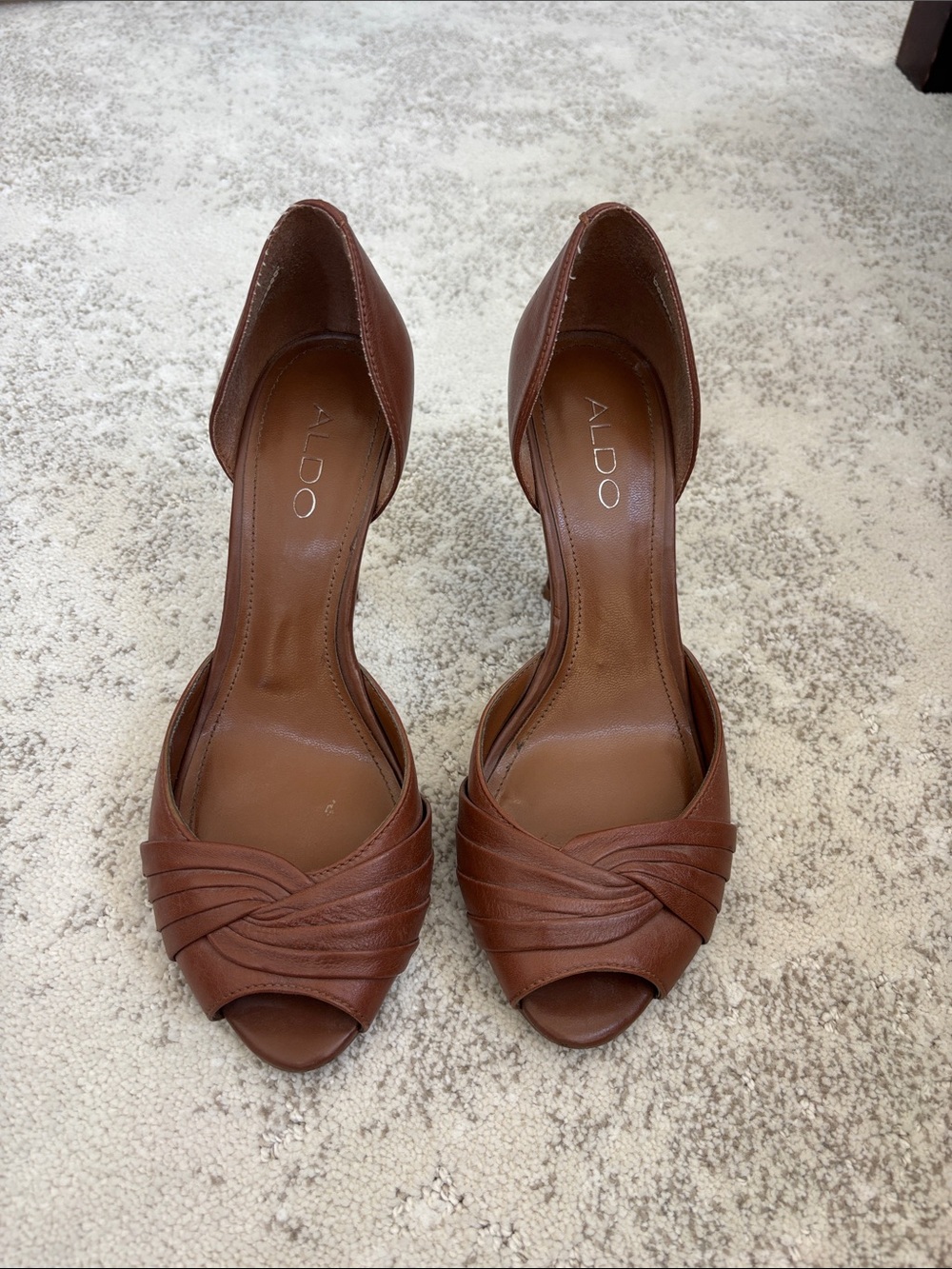 ALDO Brown Leather D'Orsay Open-Toe Heels